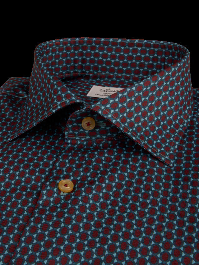 Stenstroms body fit shirt twill met patroon-100% katoen-HEREN SHIRTS-Blauw