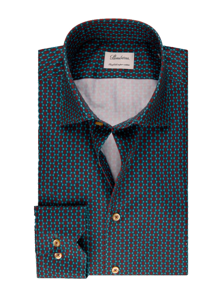 Stenstroms body fit shirt twill met patroon-100% katoen-HEREN SHIRTS-Blauw