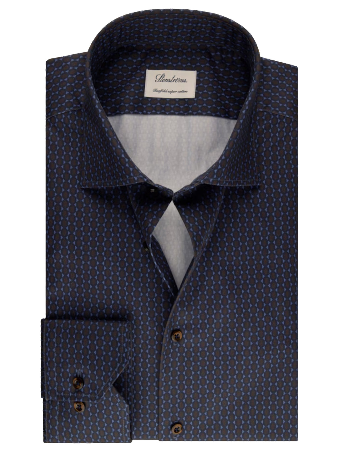 Stenstroms body fit shirt twill met patroon-100% katoen-HEREN SHIRTS-Blauw