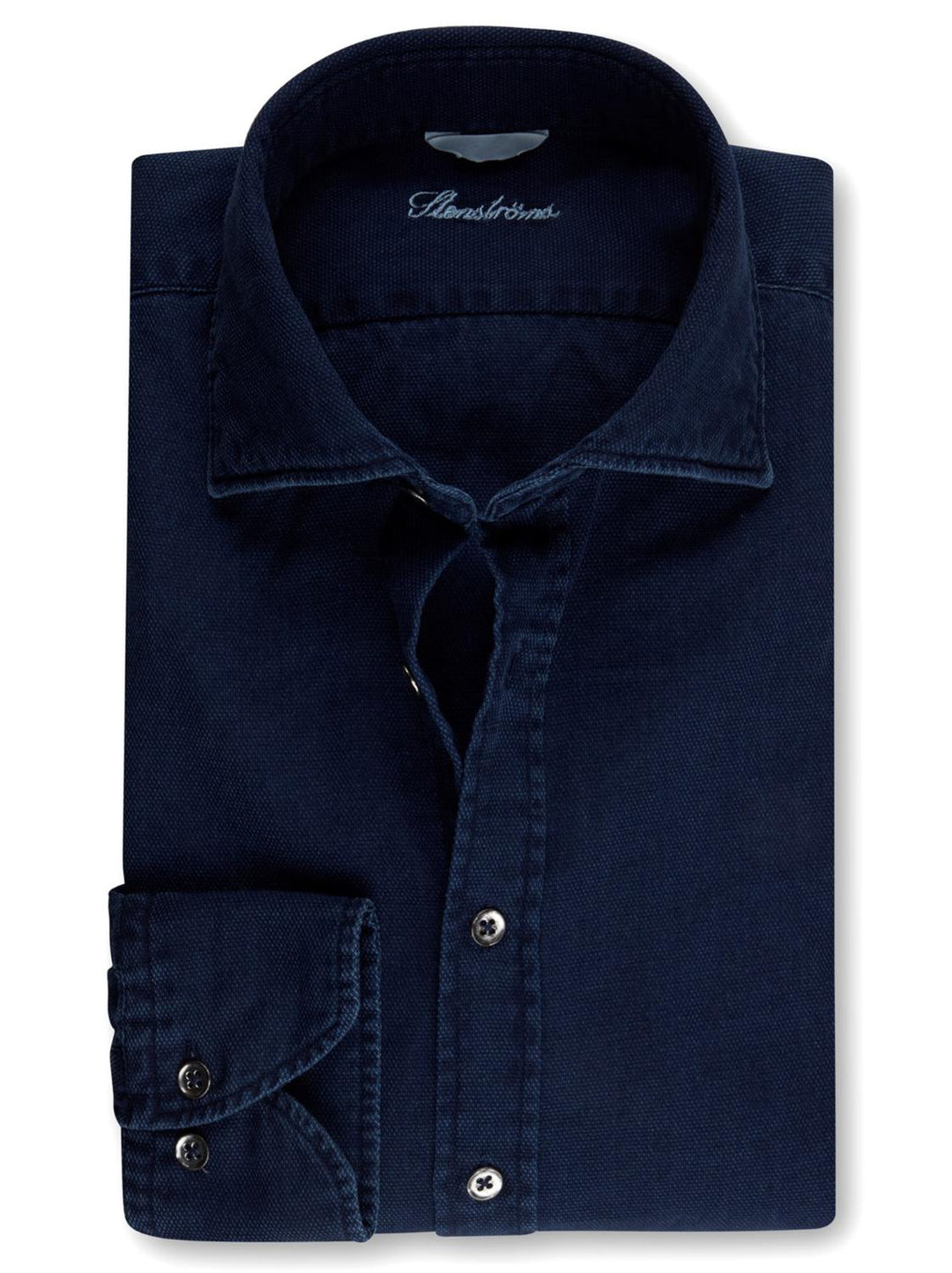 Stenstroms denim pique shirt-100% katoen-HEREN SHIRTS-Blauw