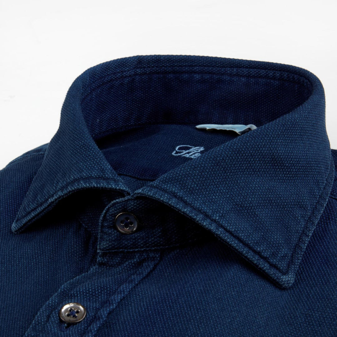 Stenstroms denim pique shirt-100% katoen-HEREN SHIRTS-Blauw