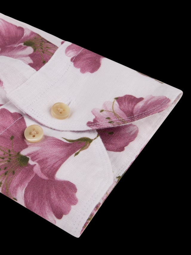 Stenströms donkerroze bloemen linnen overhemd-Linnen 100%.-HEREN SHIRTS-Roze