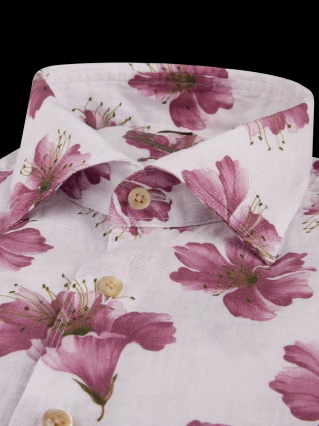 Stenströms donkerroze bloemen linnen overhemd-Linnen 100%.-HEREN SHIRTS-Roze