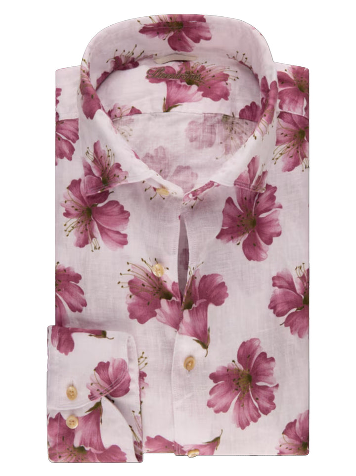 Stenströms donkerroze bloemen linnen overhemd-Linnen 100%.-HEREN SHIRTS-Roze