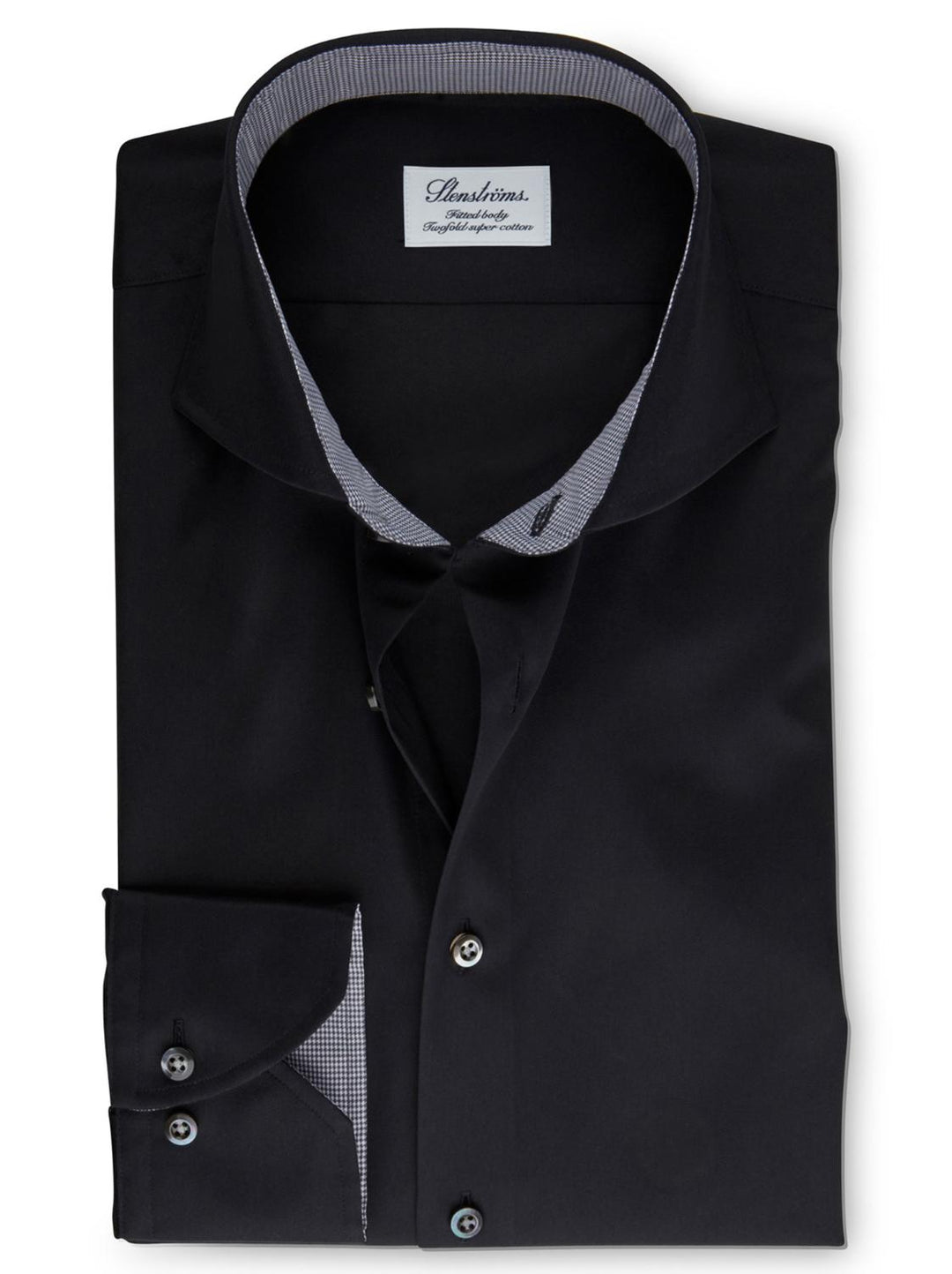 Stenstroms Fitted body shirt-100% katoen-HEREN SHIRTS-Zwart