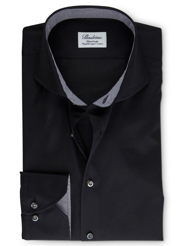 Stenstroms Fitted body shirt-100% katoen-HEREN SHIRTS-Zwart