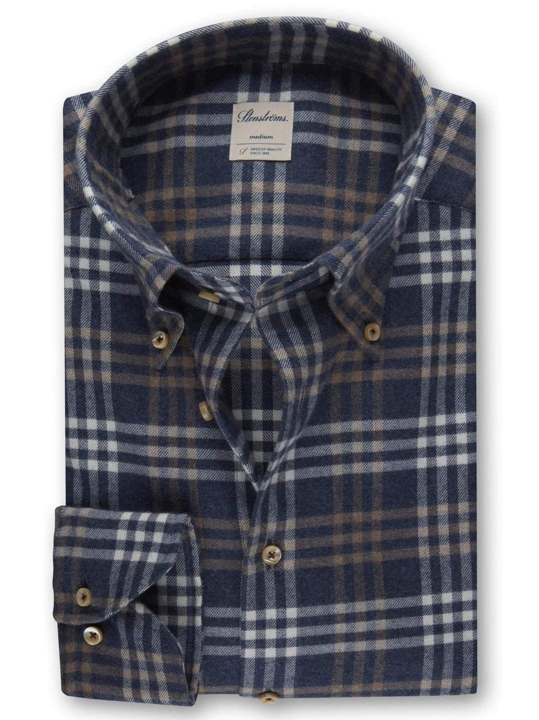 Stenstroms flanellen overhemd-100% katoen-HEREN SHIRTS-Blauw