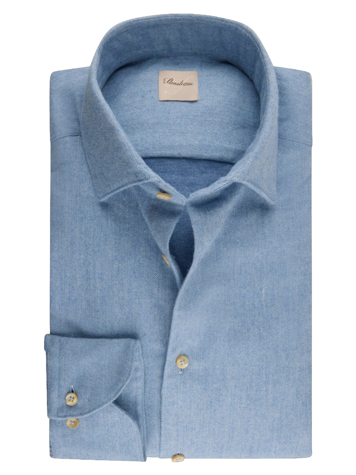 Stenströms Flanellen Overhemd Regular Fit – Blauw-100% katoen-HEREN SHIRTS-Blauw
