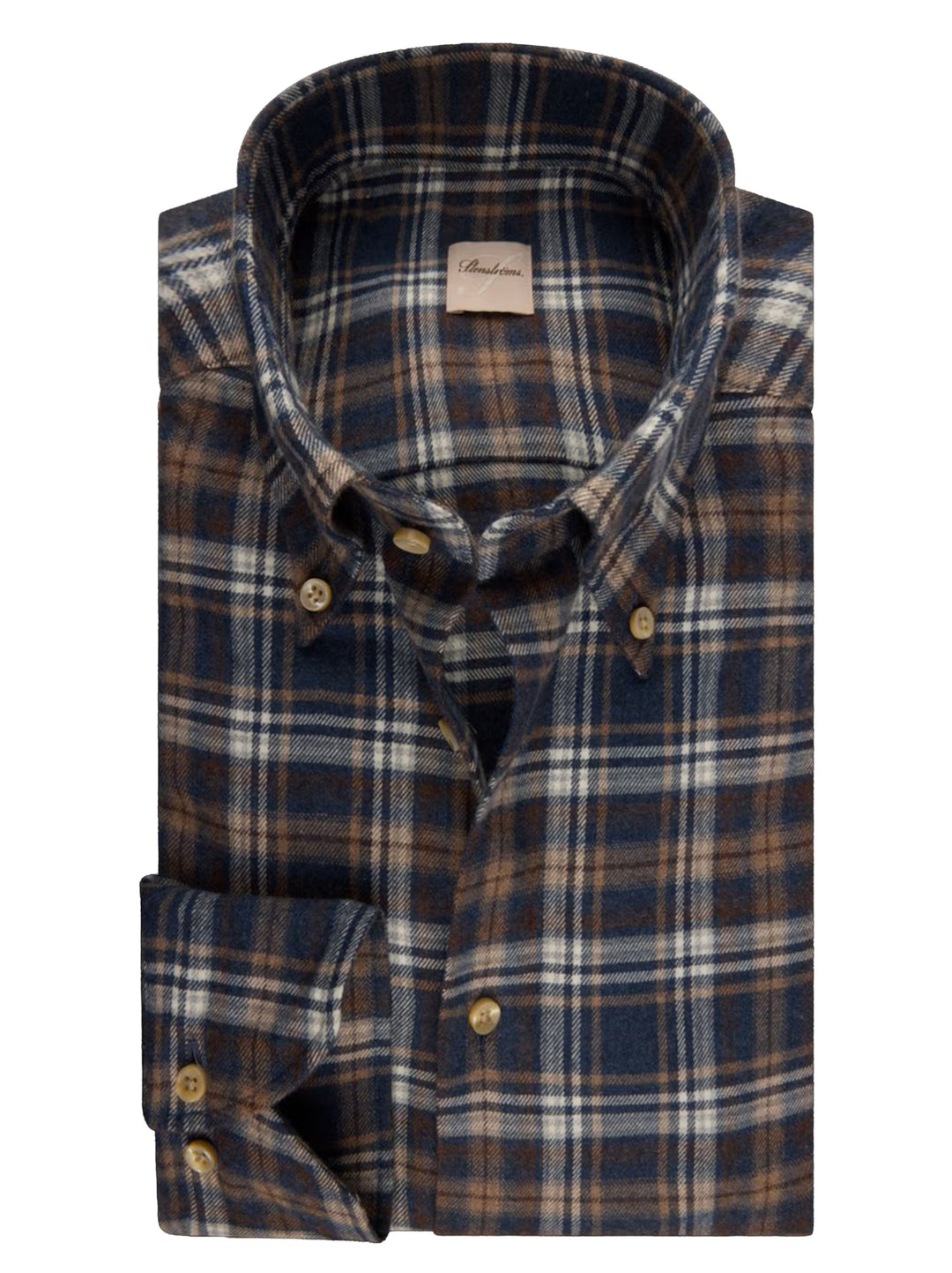 Stenströms Flanellen Ruitshirt Regular Fit – Blauw-100% katoen-HEREN SHIRTS-Blauw