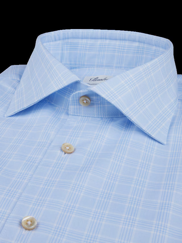 Stenstroms lichtblauw geruit twill overhemd-100% katoen-HEREN SHIRTS-Blauw