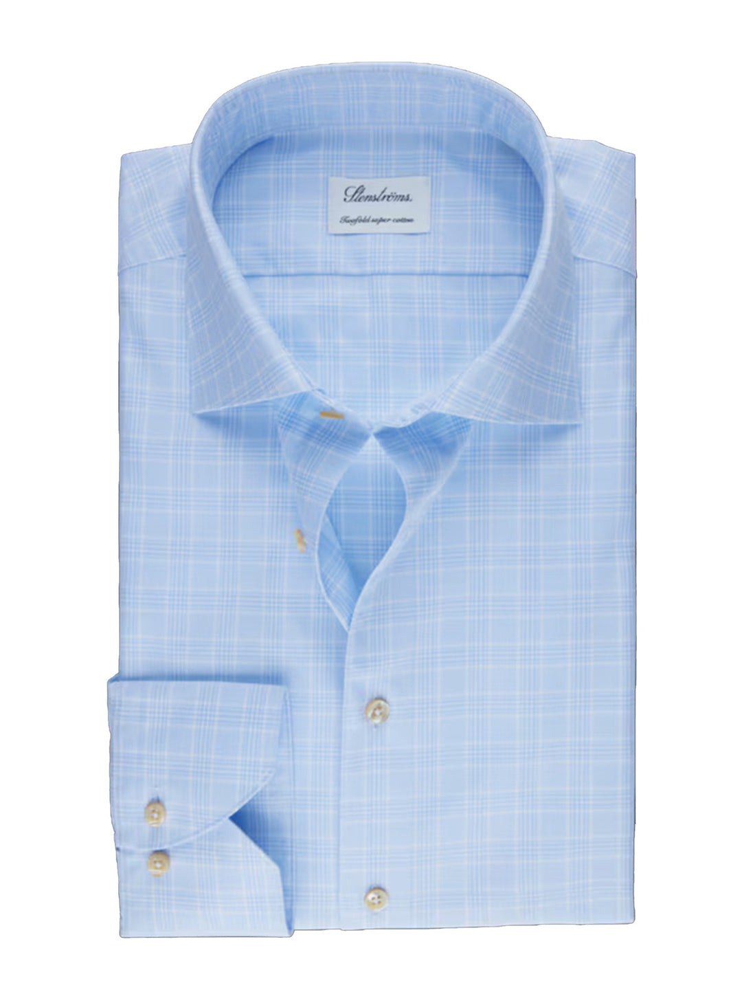 Stenstroms lichtblauw geruit twill overhemd-100% katoen-HEREN SHIRTS-Blauw
