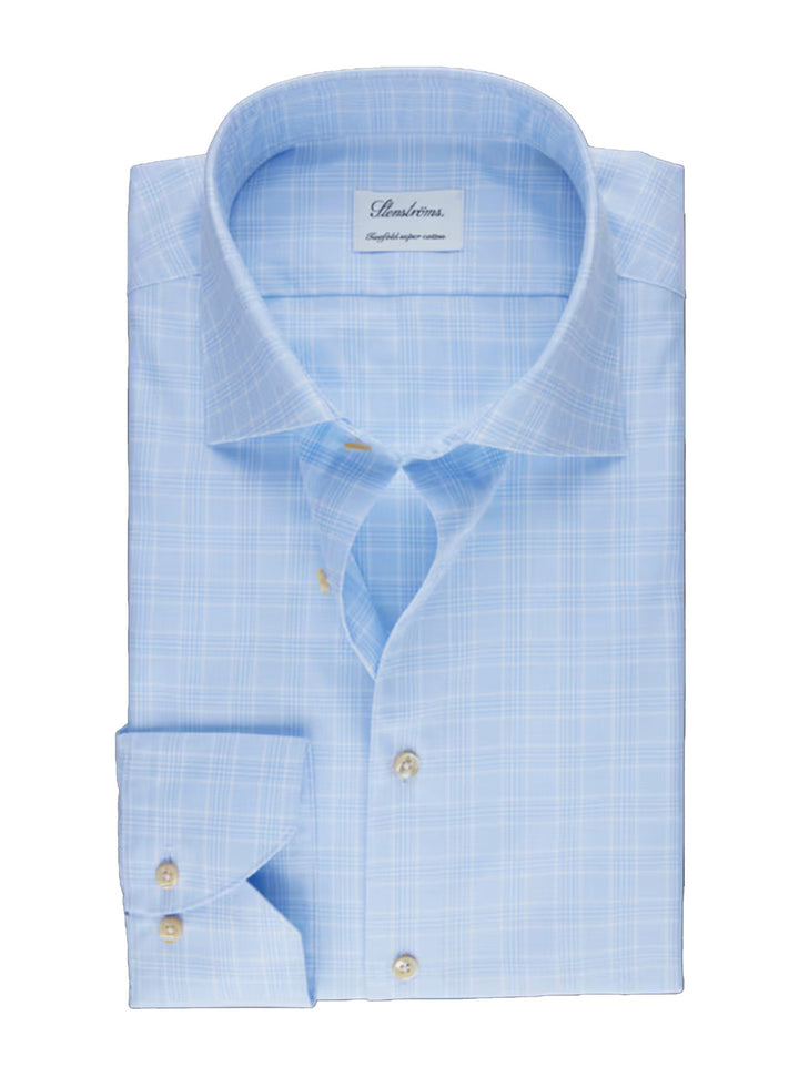 Stenstroms lichtblauw geruit twill overhemd-100% katoen-HEREN SHIRTS-Blauw
