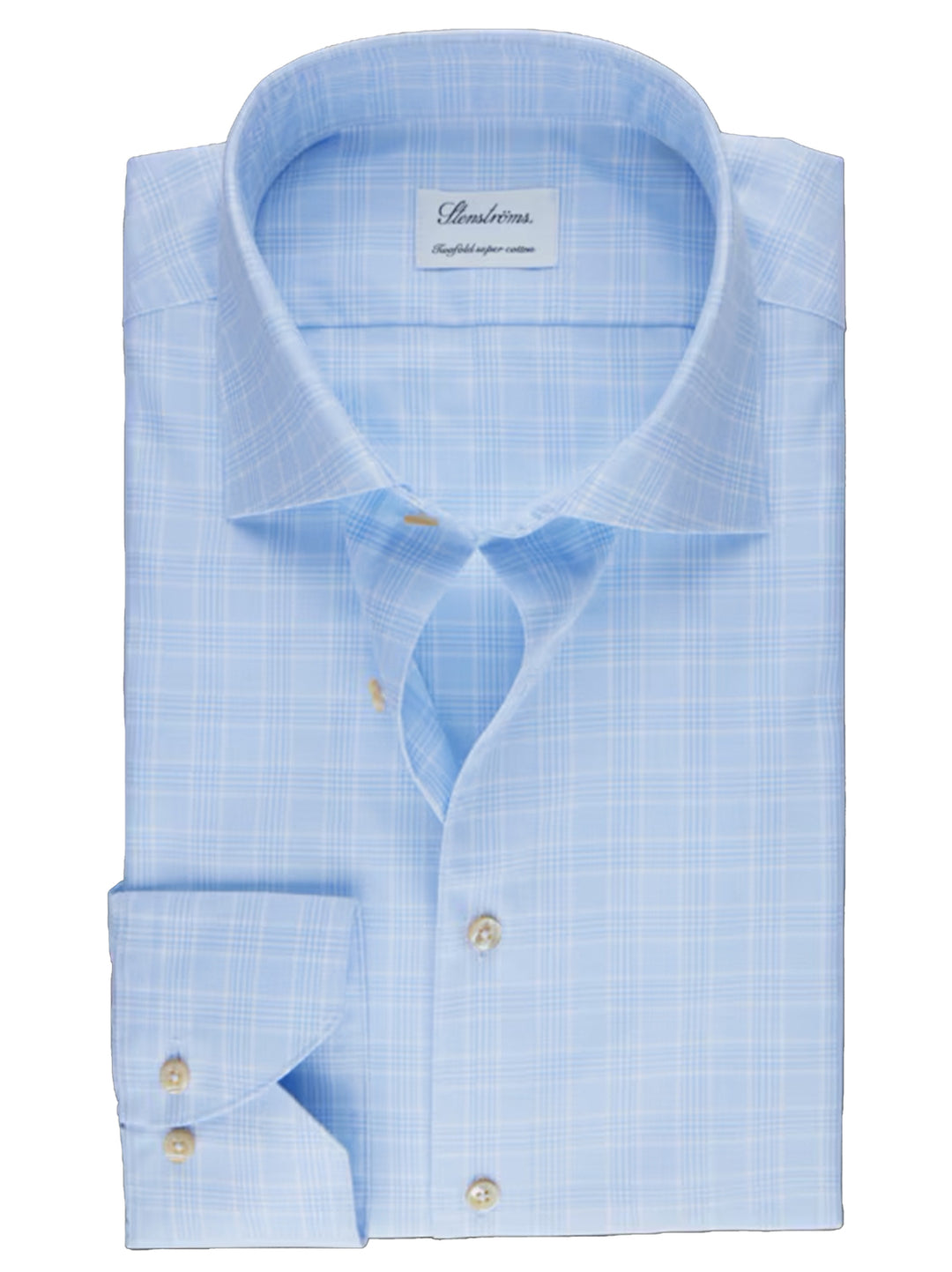 Stenstroms lichtblauw geruit twill overhemd Fitted-100% katoen-HEREN SHIRTS-Blauw