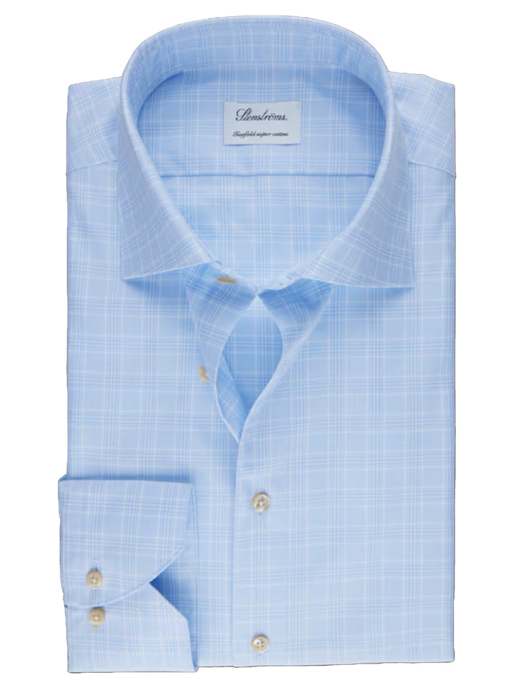 Stenstroms lichtblauw geruit twill overhemd Fitted-100% katoen-HEREN SHIRTS-Blauw