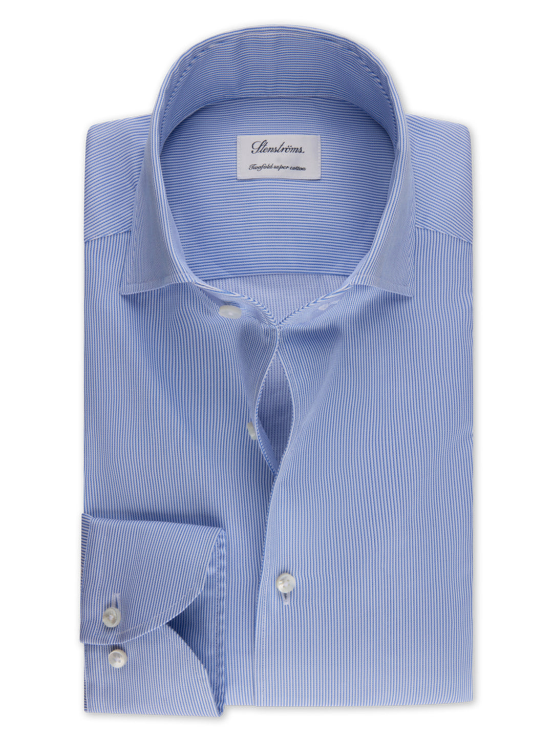 Stenströms lichtblauw gestreept shirt Slimline-Katoen 2-ply 100%.-HEREN SHIRTS-Blauw