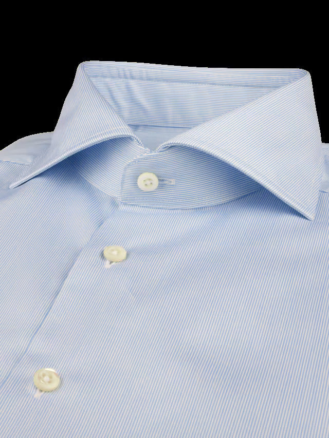 Stenstroms lichtblauw gestreept shirt Slimline-Katoen Tweevoudig 100%.-HEREN SHIRTS-Blauw