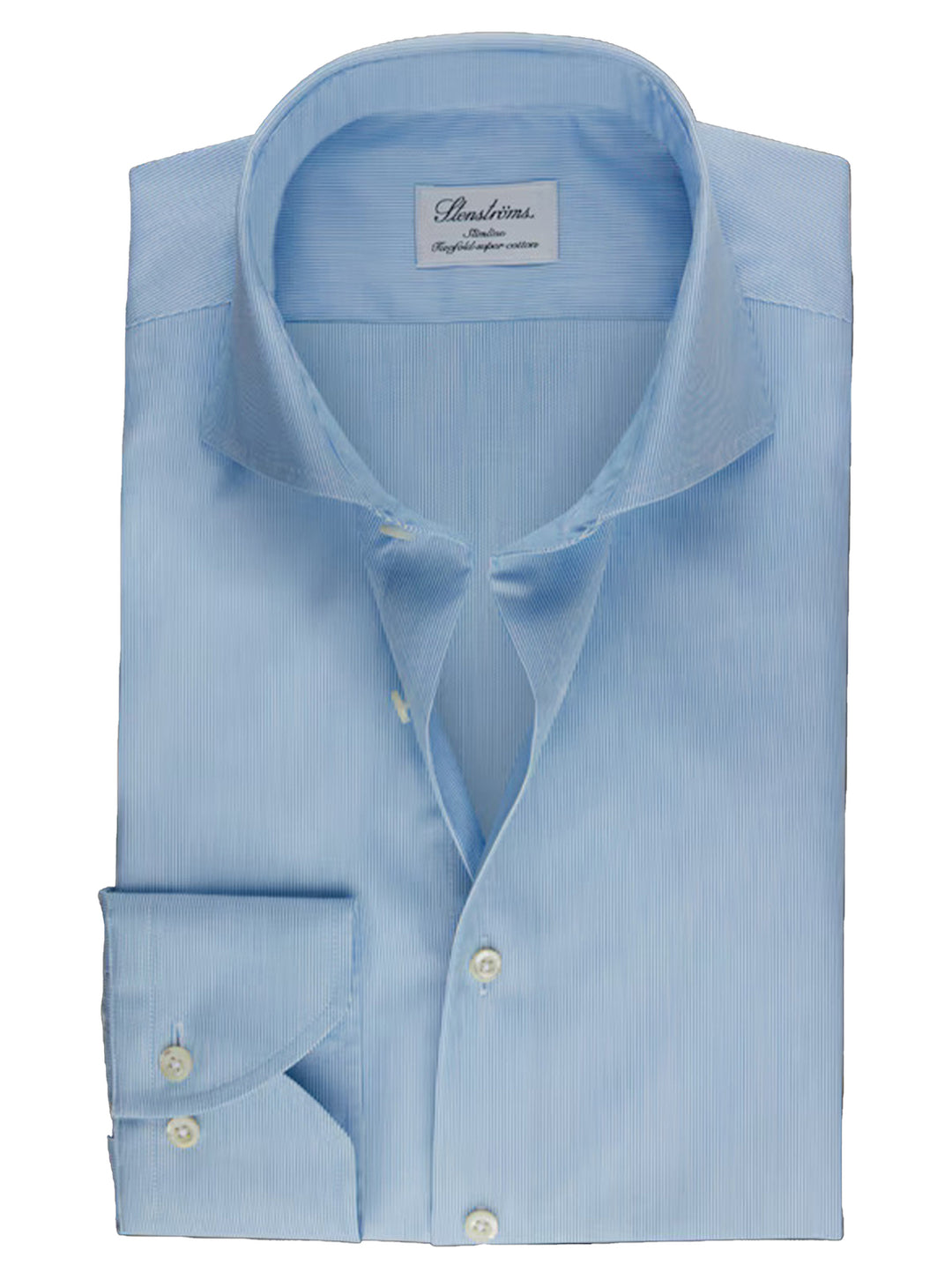 Stenstroms lichtblauw gestreept shirt Slimline-Katoen Tweevoudig 100%.-HEREN SHIRTS-Blauw