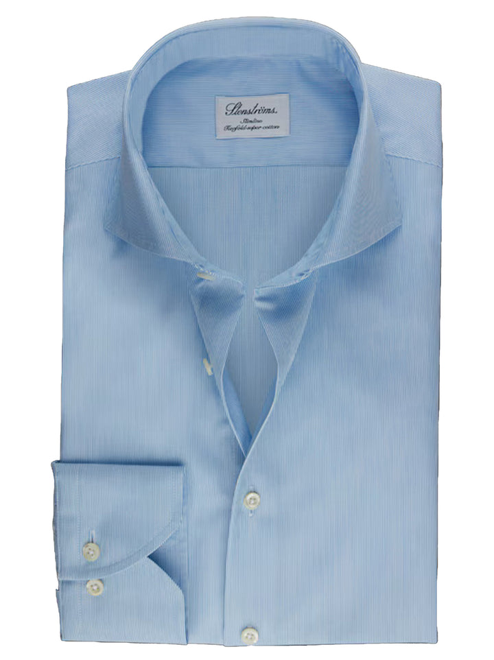 Stenstroms lichtblauw gestreept shirt Slimline-Katoen Tweevoudig 100%.-HEREN SHIRTS-Blauw