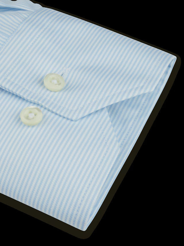 Stenstroms lichtblauw gestreept Slimline shirt-100% katoen-HEREN SHIRTS-Blauw