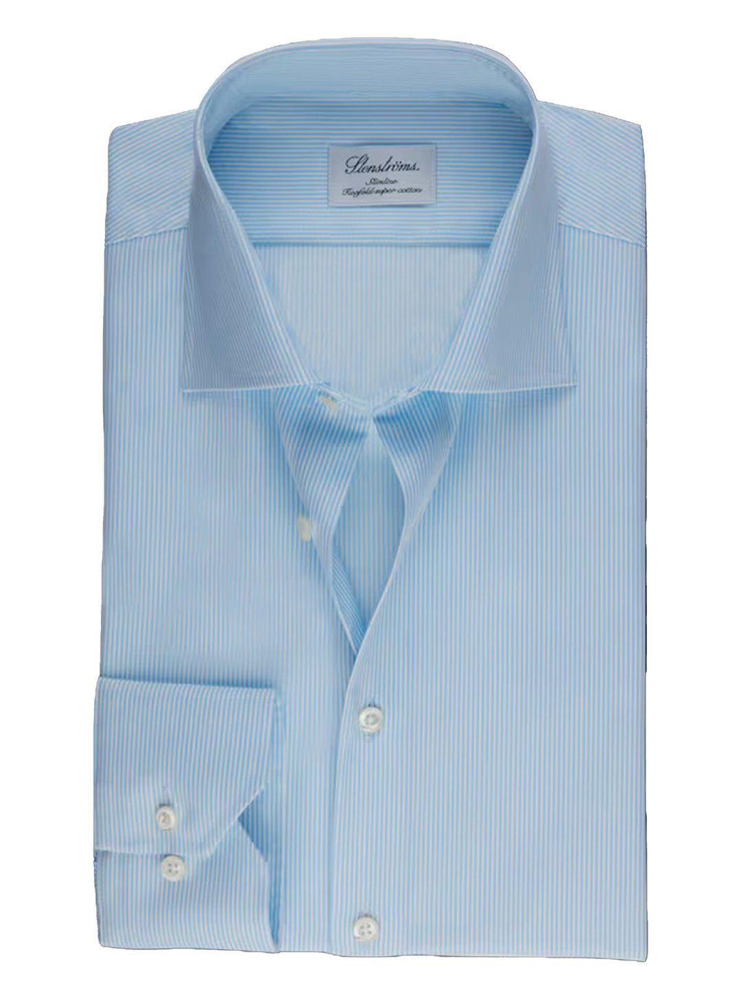 Stenstroms lichtblauw gestreept Slimline shirt-100% katoen-HEREN SHIRTS-Blauw