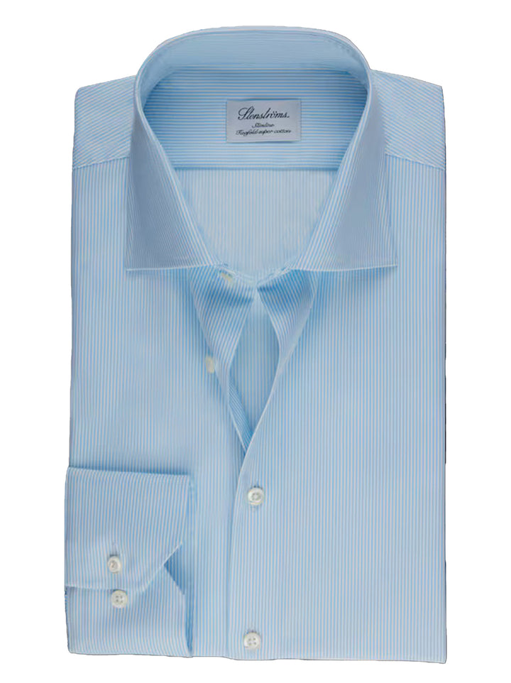 Stenstroms lichtblauw gestreept Slimline shirt-100% katoen-HEREN SHIRTS-Blauw