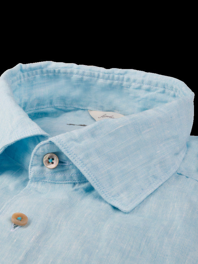 Stenstroms light blue linnen shirt slimline-100% linnen-HEREN SHIRTS-Blauw