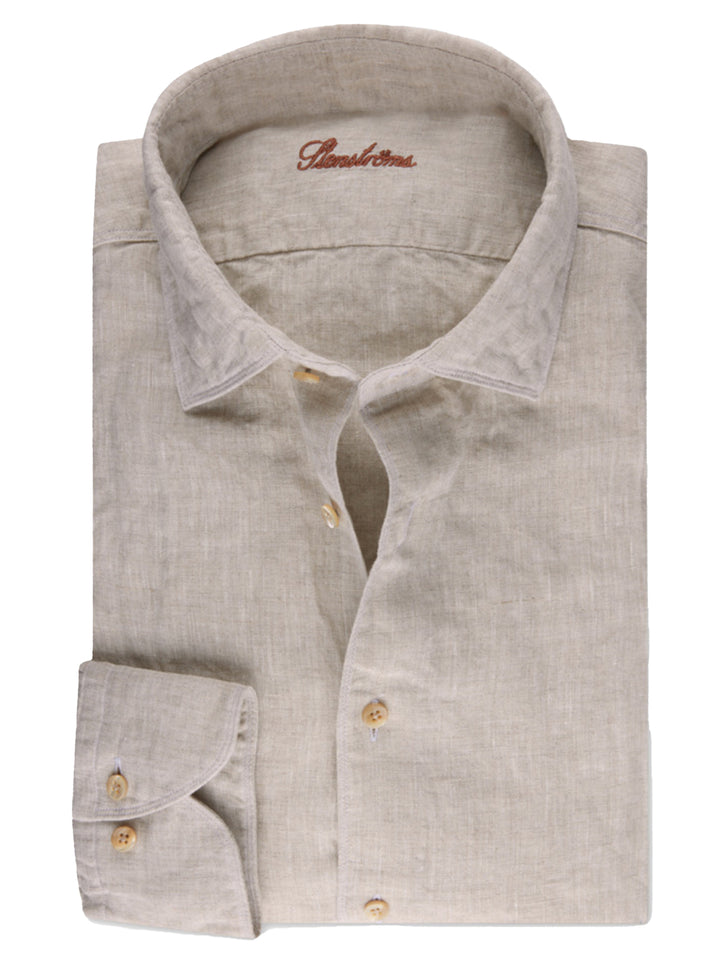 Stenströms Regular Fit (Fitted Body) Shirt – Beige-100% linnen-HEREN SHIRTS-Beige