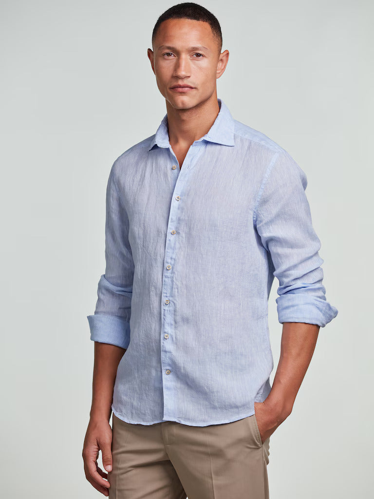 Stenströms Regular Fit (Fitted Body) Shirt – Blauw-100% linnen-HEREN SHIRTS-Blauw