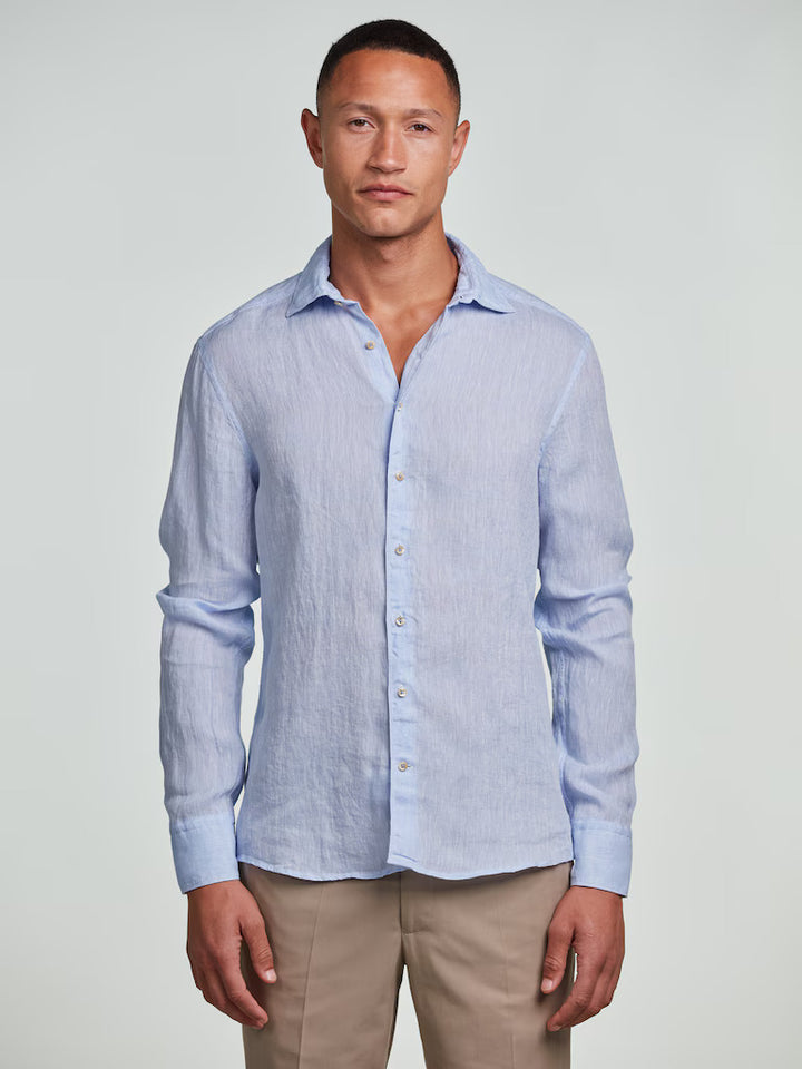 Stenströms Regular Fit (Fitted Body) Shirt – Blauw-100% linnen-HEREN SHIRTS-Blauw