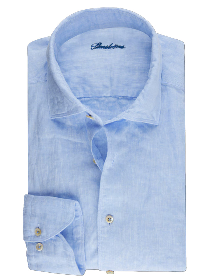 Stenströms Regular Fit (Fitted Body) Shirt – Blauw-100% linnen-HEREN SHIRTS-Blauw