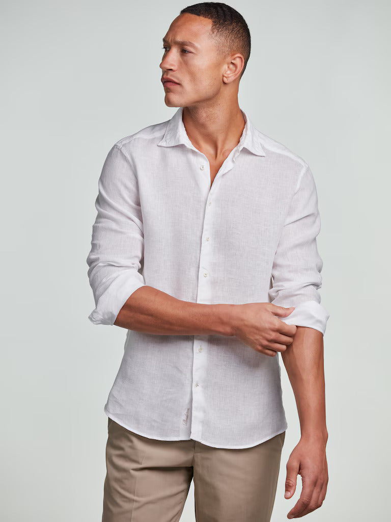 Stenströms Regular Fit (Fitted Body) Shirt – Wit-100% linnen-HEREN SHIRTS-Wit
