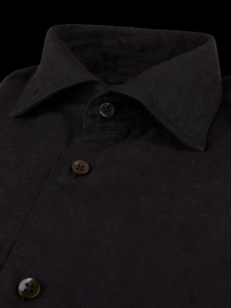 Stenströms Regular Fit (Fitted Body) Shirt – Zwart-100% linnen-HEREN SHIRTS-Zwart