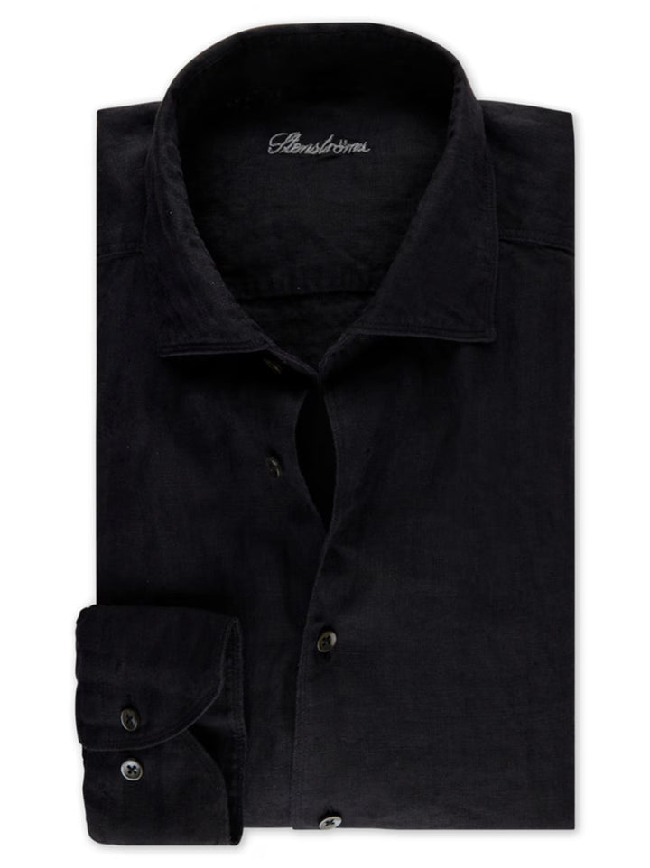 Stenströms Regular Fit (Fitted Body) Shirt – Zwart-100% linnen-HEREN SHIRTS-Zwart