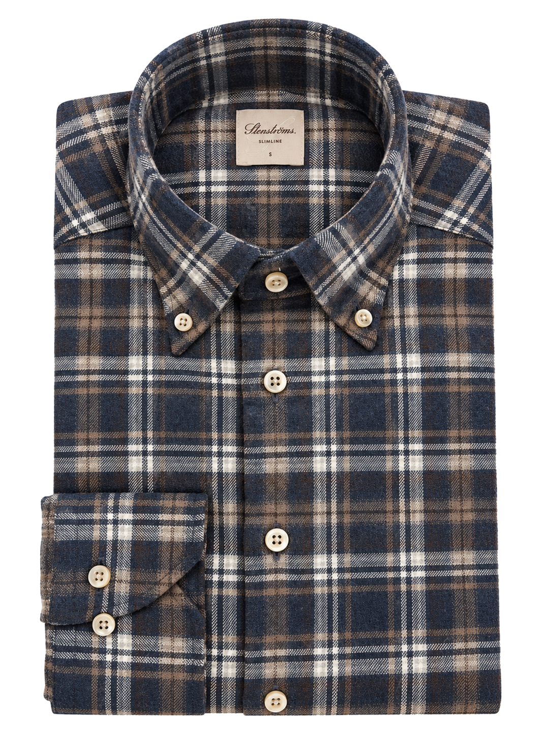 Stenströms Slimline Flanellen Ruitshirt – Blauw-100% katoen-HEREN SHIRTS-Blauw