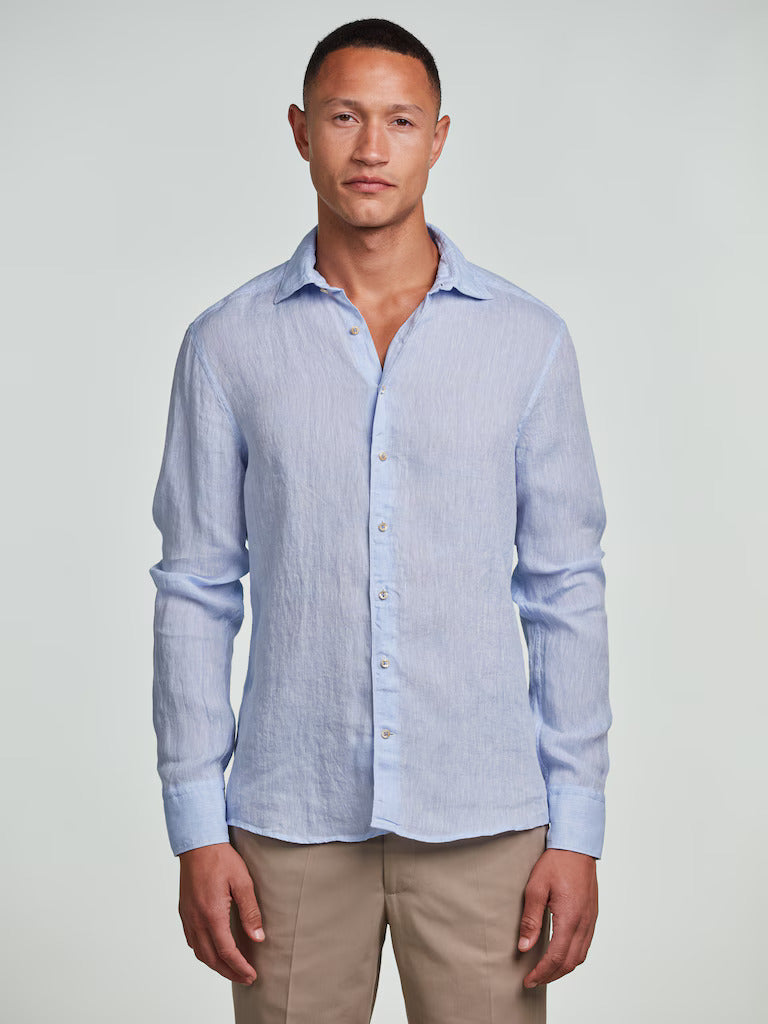 Stenströms Slimline Shirt – Blauw-100% linnen-HEREN SHIRTS-Blauw