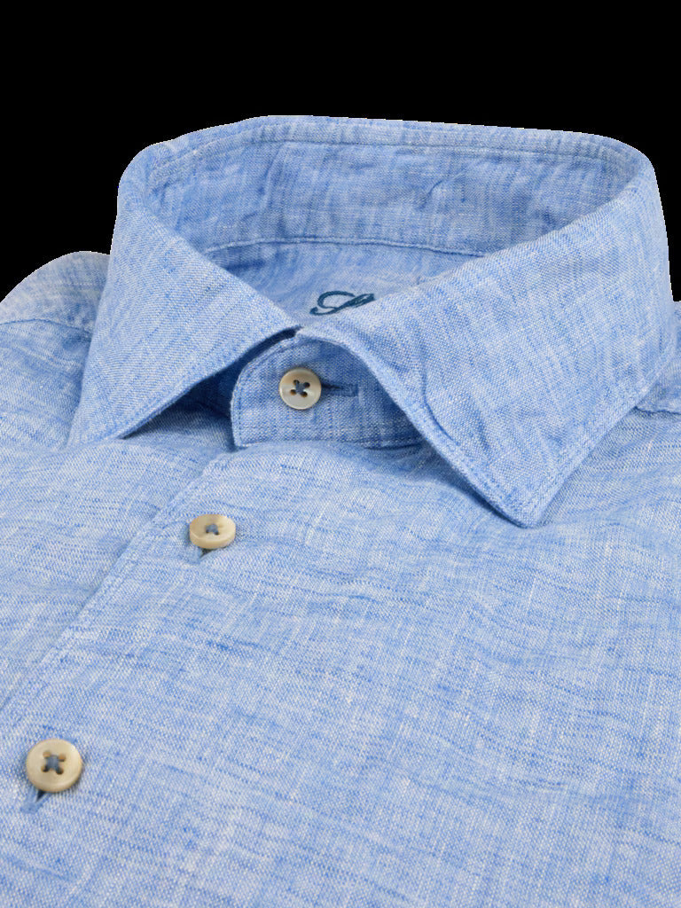 Stenströms Slimline Shirt – Blauw-100% linnen-HEREN SHIRTS-Blauw