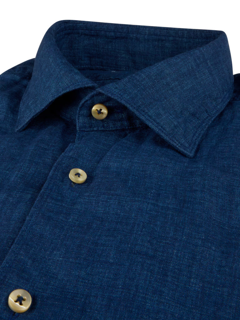 Stenströms Slimline Shirt – Blauw-100% linnen-HEREN SHIRTS-Blauw