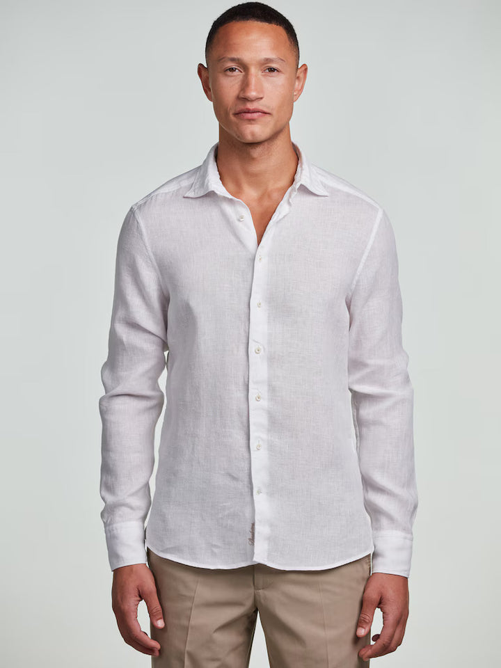 Stenströms Slimline Shirt – Wit-100% linnen-HEREN SHIRTS-Wit