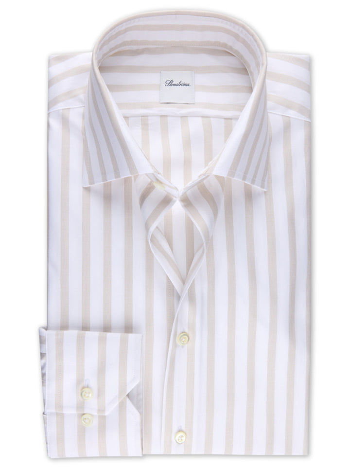 Stenströms Striped Twill Shirt Slim Fit – Beige-100% katoen-HEREN SHIRTS-Beige