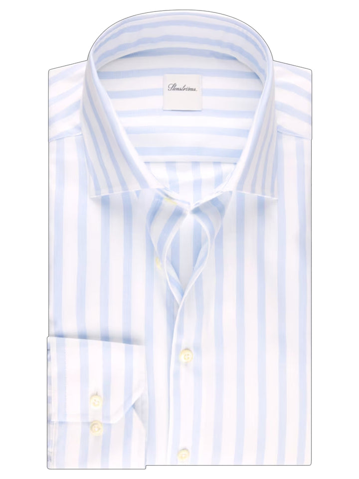 Stenströms Striped Twill Shirt Slim Fit – Blauw-100% katoen-HEREN SHIRTS-Blauw