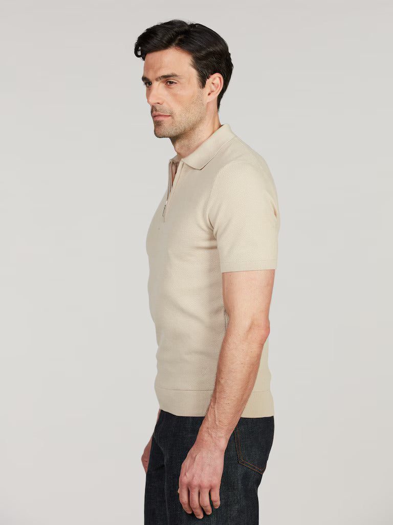 Stenströms Zip Polo – Beige-100% katoen-HEREN POLO'S & T-SHIRTS-Beige