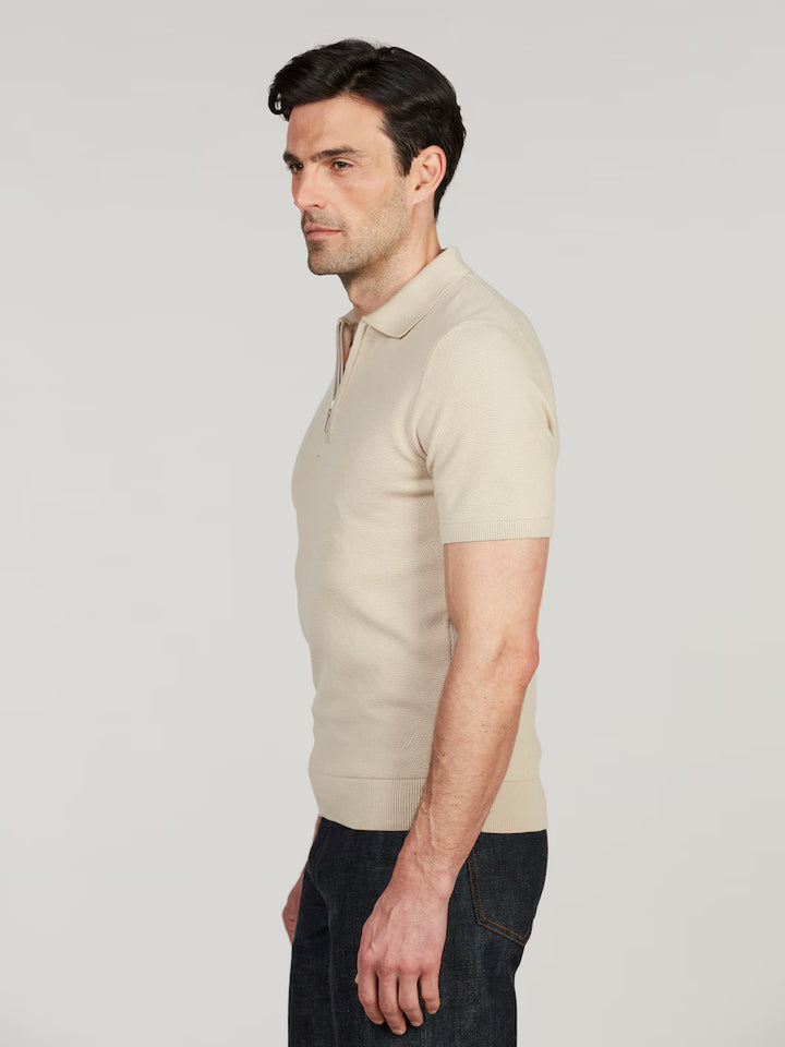 Stenströms Zip Polo – Beige-100% katoen-HEREN POLO'S & T-SHIRTS-Beige