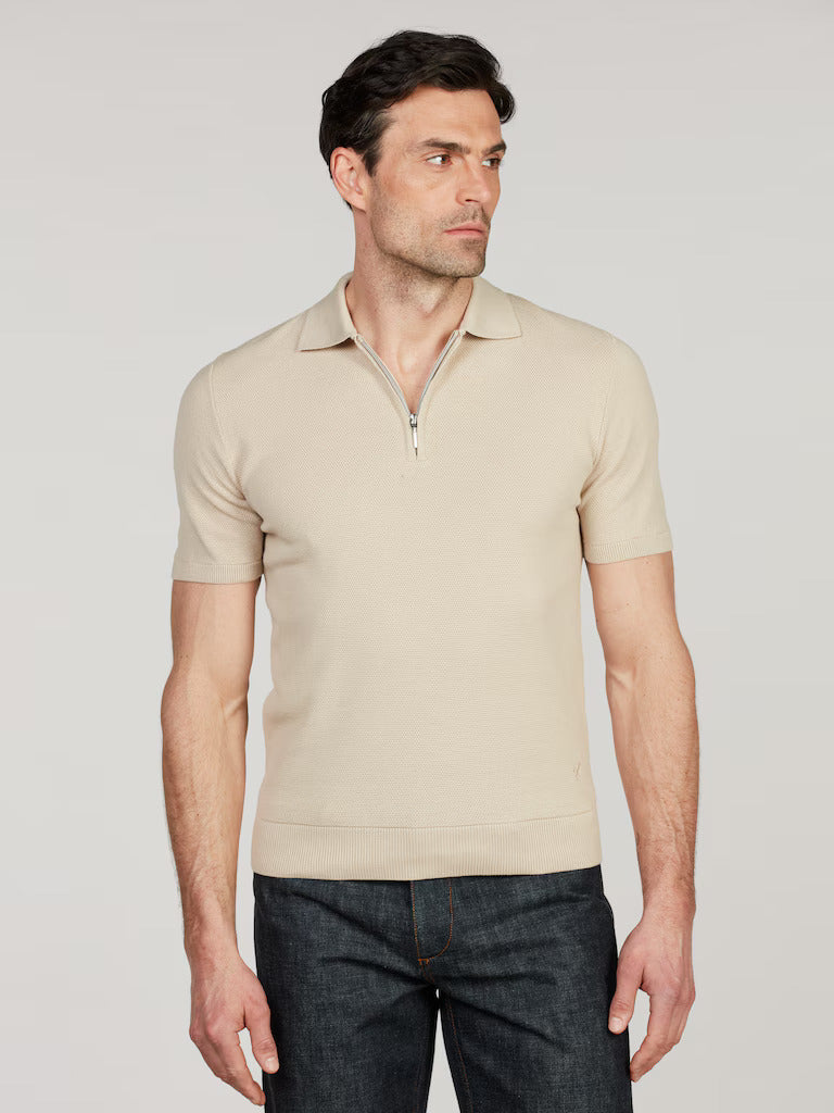 Stenströms Zip Polo – Beige-100% katoen-HEREN POLO'S & T-SHIRTS-Beige