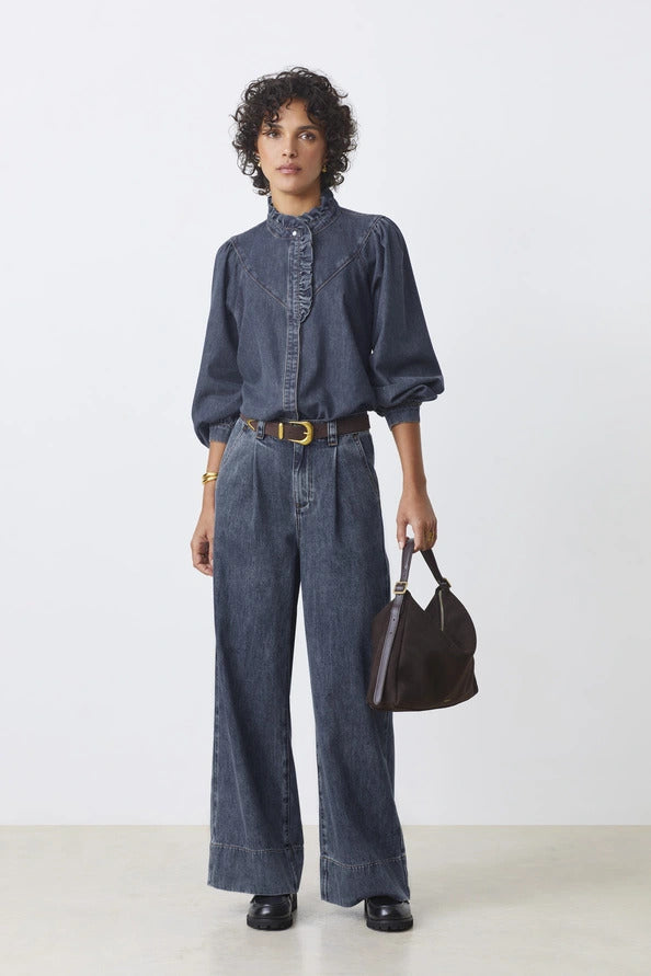 Suncoo Blouse Lively – Blauw-90% katoen, 10% polyester-DAMES TOPS & BLOUSES-Blauw