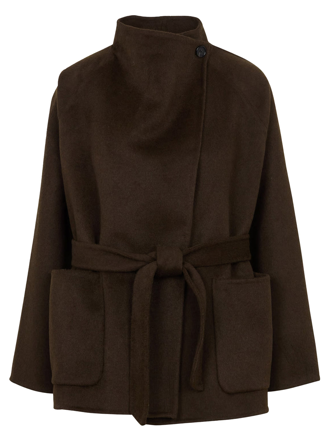 SUNCOO Elvis Wollen Jas – Khaki-70% wol, 20% polyester, 10% overige materialen-DAMES JASSEN & JACKS-Bruin