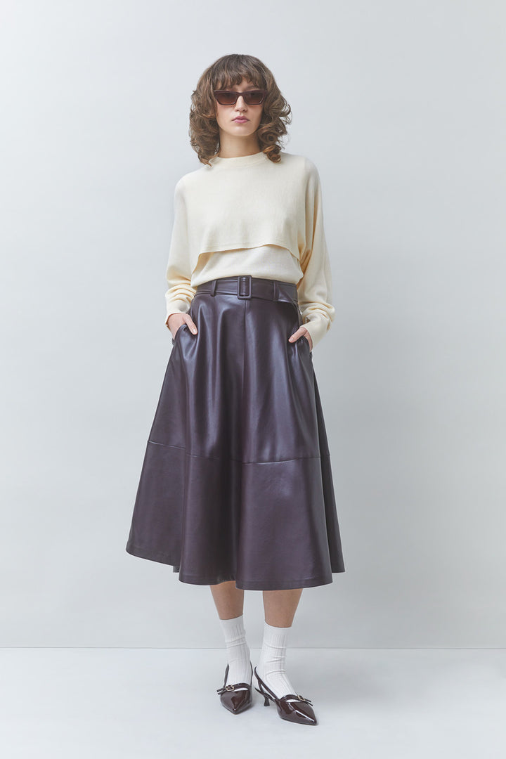 Suncoo Fleur Imitatieleren Rok – Paars-100% polyester-DAMES ROKKEN-Paars