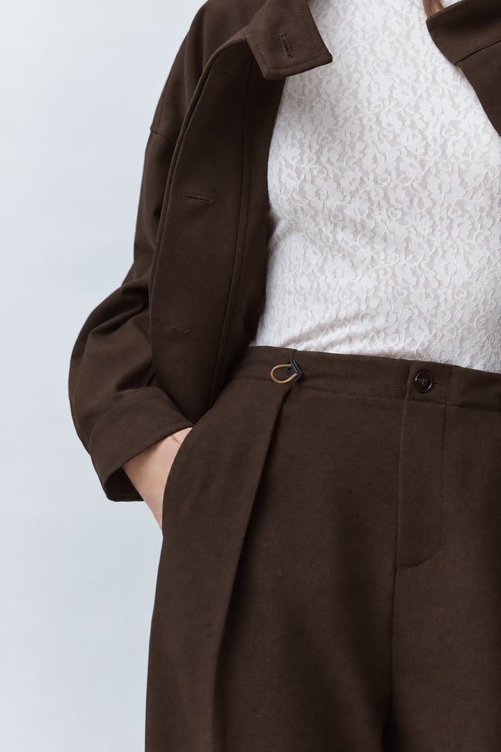 Suncoo Jio Wide Leg Pantalon – Bruin-83% polyester, 14% viscose, 3% elastaan-DAMES BROEKEN-Bruin
