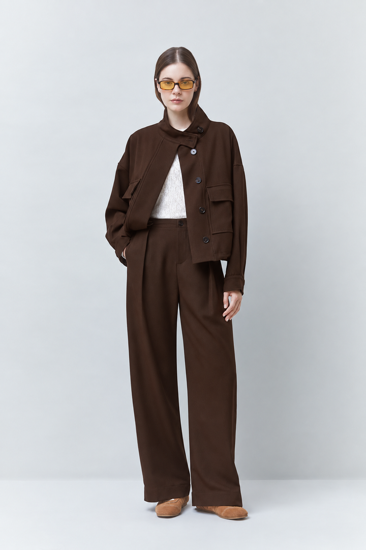 Suncoo Jio Wide Leg Pantalon – Bruin-83% polyester, 14% viscose, 3% elastaan-DAMES BROEKEN-Bruin