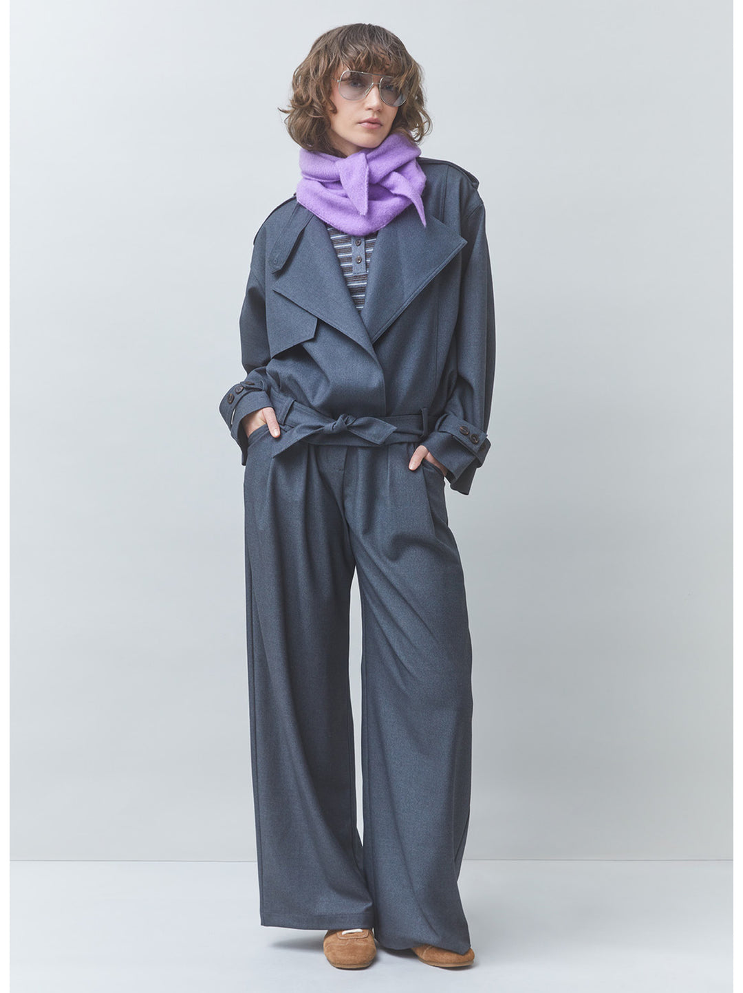 Suncoo Jovial Wide Leg Pantalon – Antraciet-68% polyester, 18% viscose, 5% Tencel, 5% acetaat, 4% elastaan-DAMES BROEKEN-
