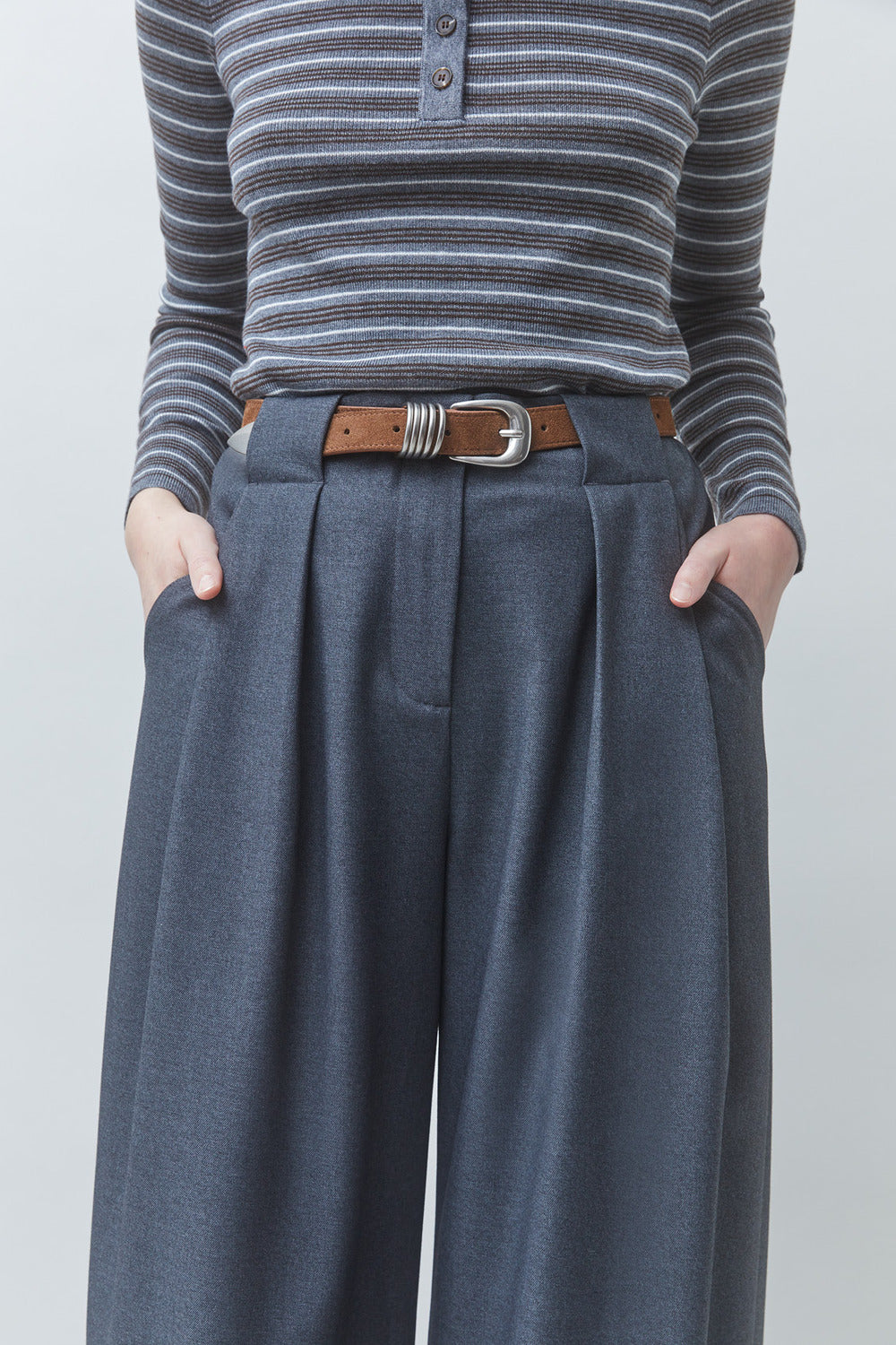 Suncoo Jovial Wide Leg Pantalon – Antraciet-68% polyester, 18% viscose, 5% Tencel, 5% acetaat, 4% elastaan-DAMES BROEKEN-